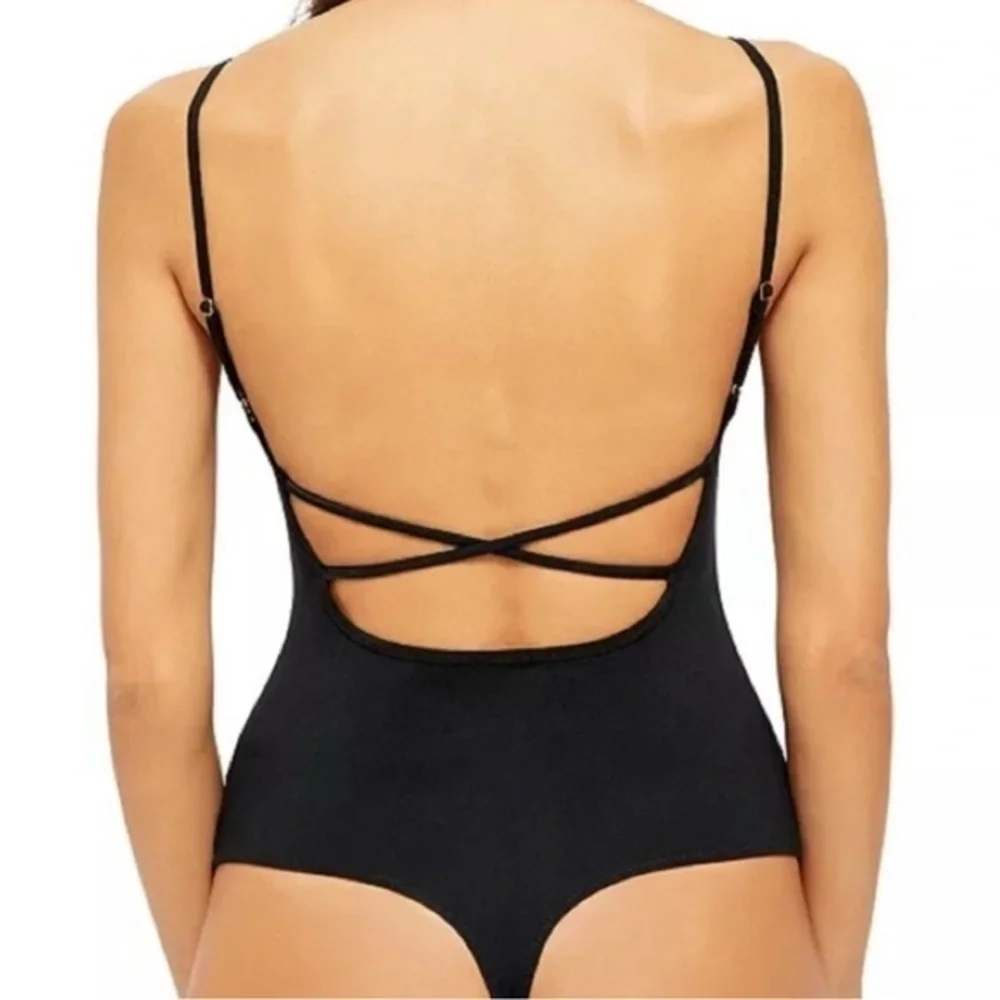 FREE PEOPLE Womens Bodysuit Strappy Basique Black Size S